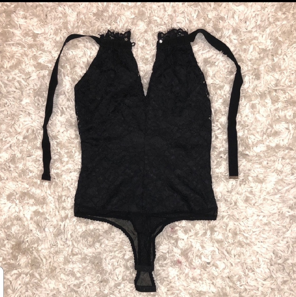 Black lace bodysuit top